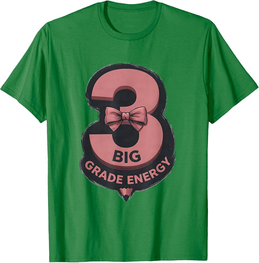 Men's Big Third Grade Energy Cute Coquette Bow Back to School T-Shirt - Kelly Green