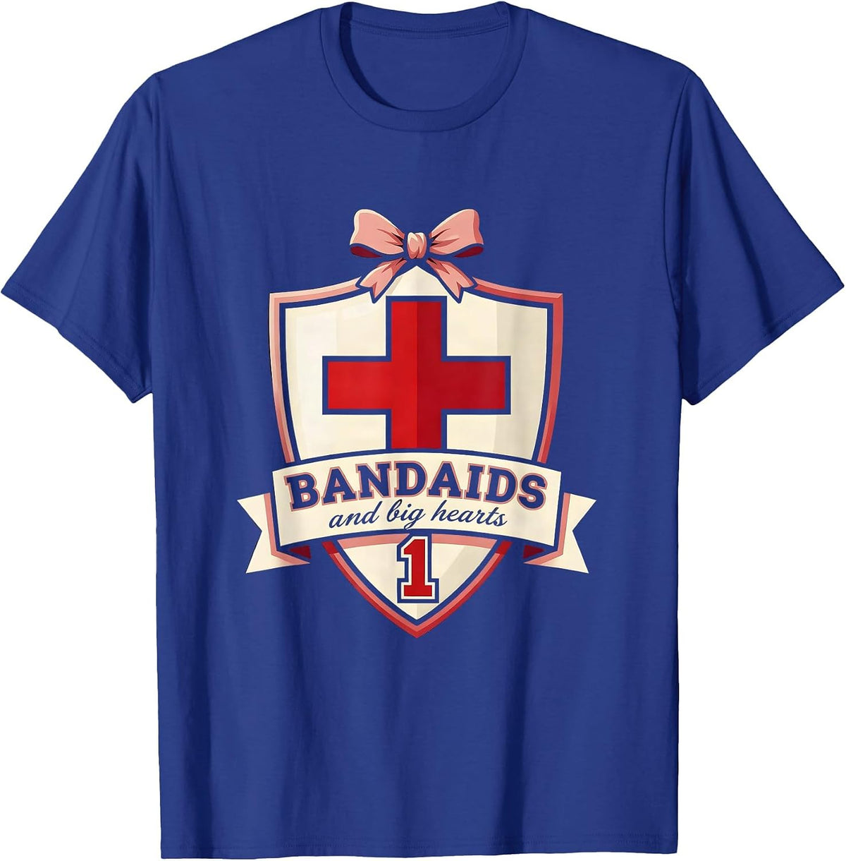 Men's Bandaids and Big Hearts School Nurse Design T-Shirt - Royal Blue
