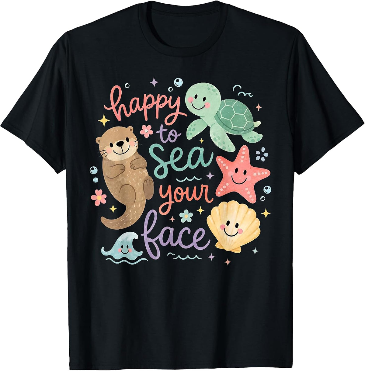 Happy to Sea Your Face Teacher Back to School Ocean T-Shirt - Black