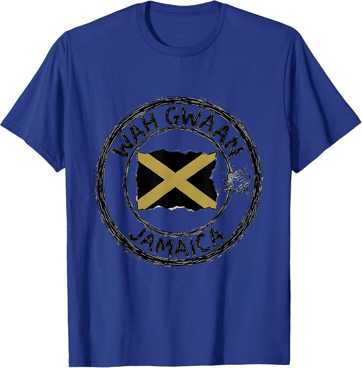 Men's Wah Gwaan Jamaica Hand-Sketched Caribbean Diaspora Pride T-Shirt - Royal Blue