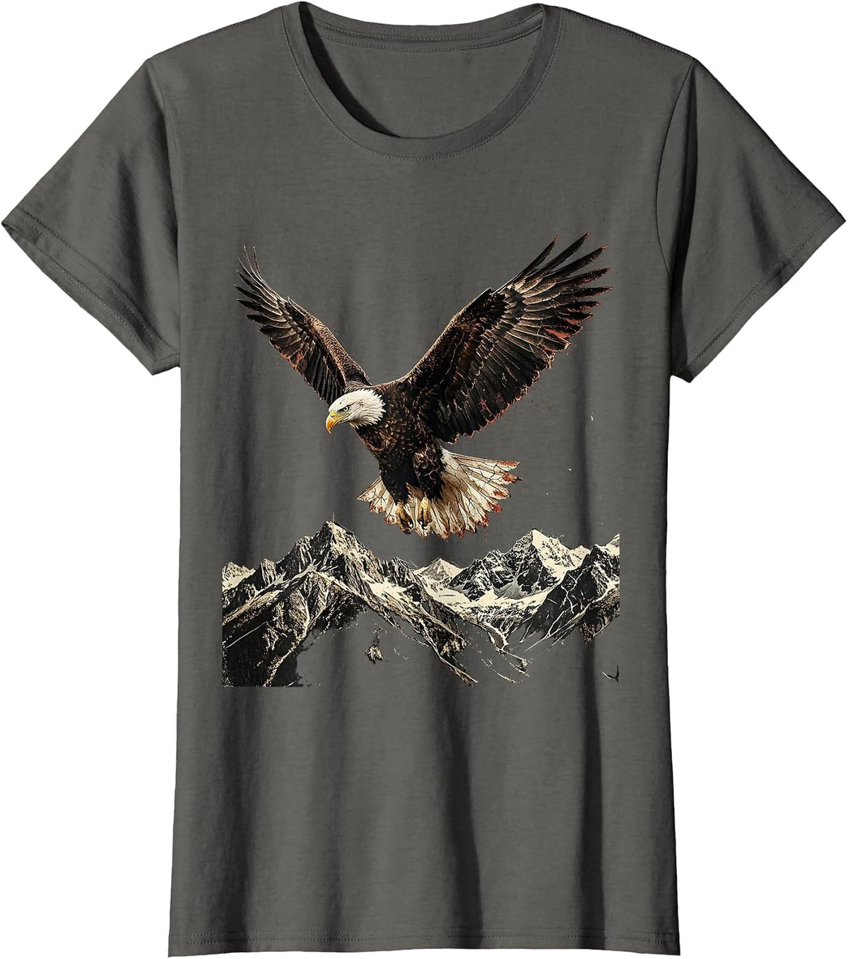 Women's Bald Eagle Soaring Over Mountains USA Design T-Shirt - Asphalt Grey