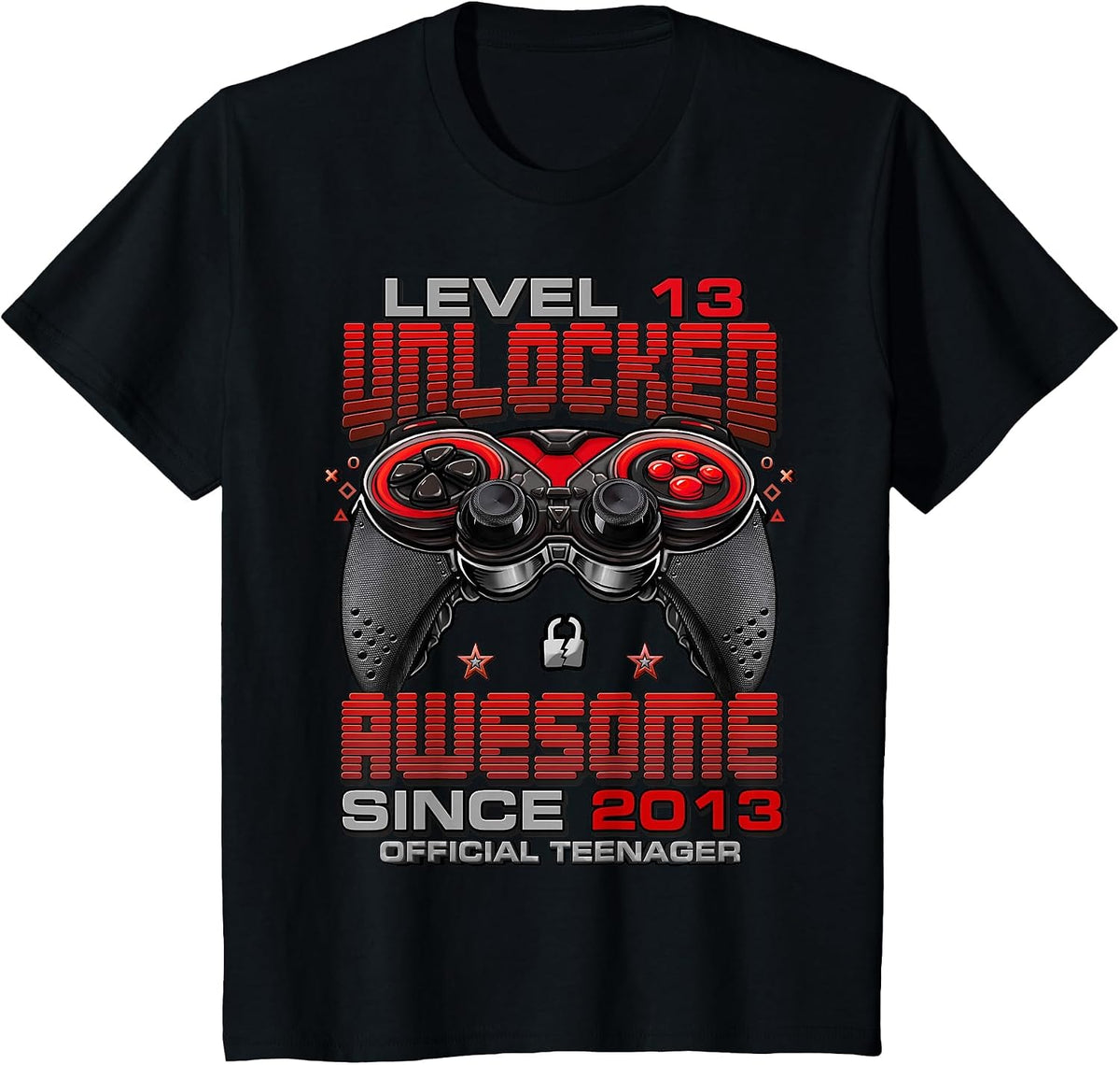 Level 13 Unlocked Awesome Since 2013 13th Birthday Gaming T-Shirt - Black