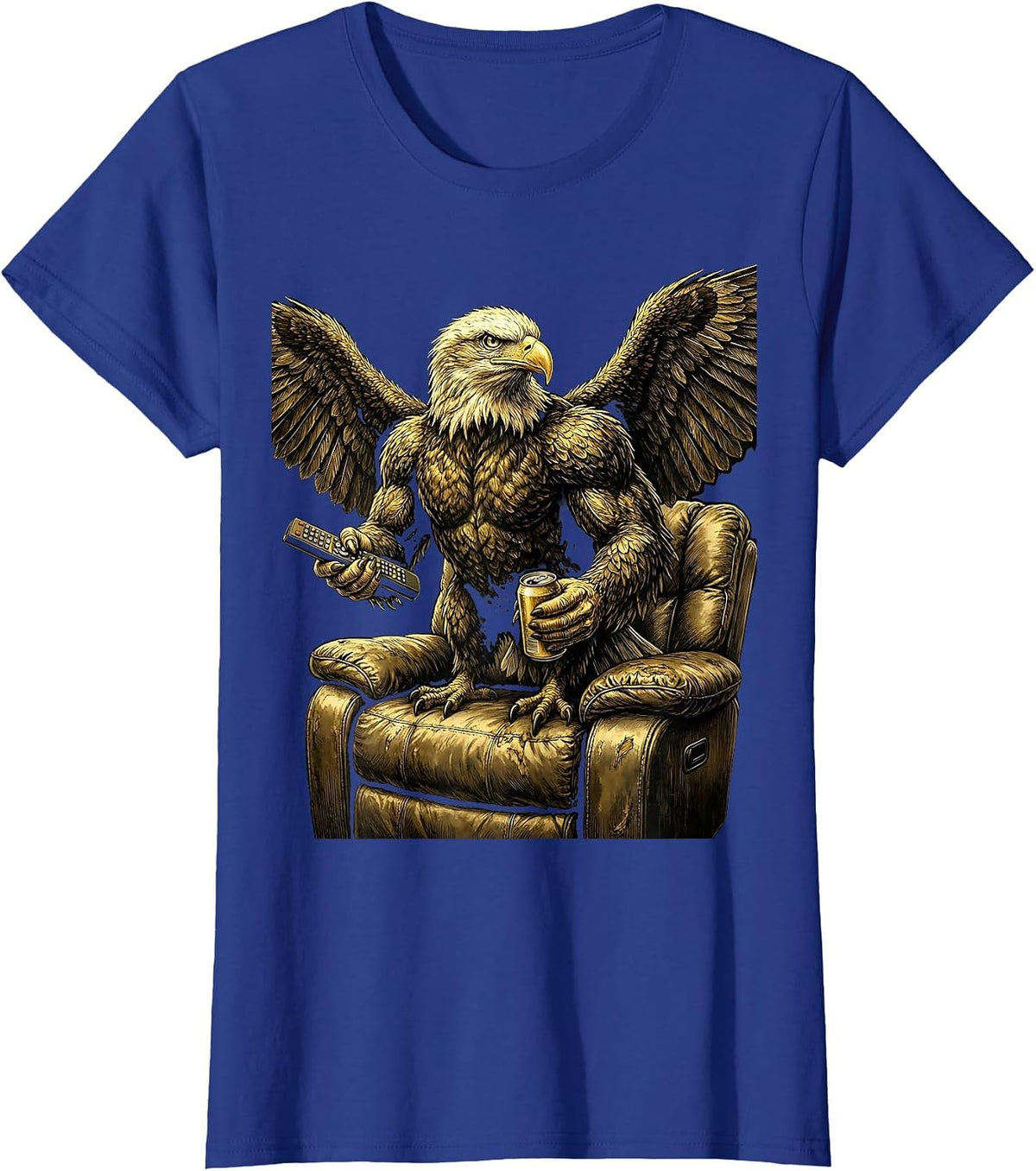 Women's Bald Eagle Perched on Weathered Shield T-Shirt - Royal Blue