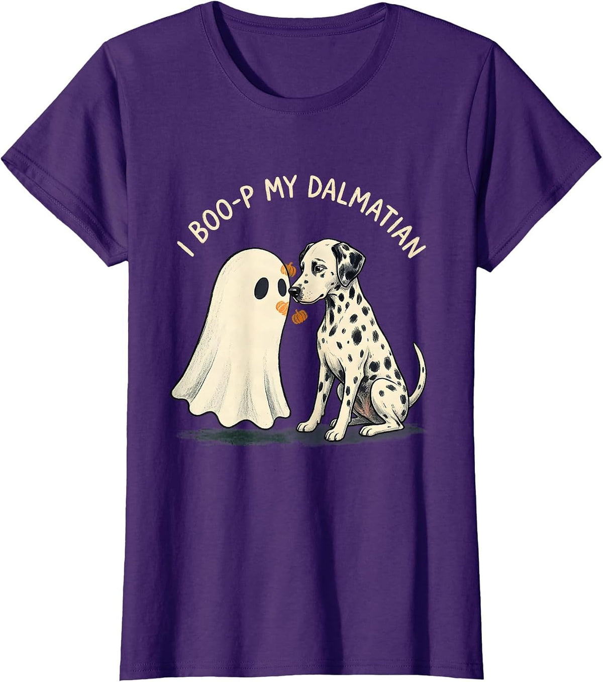 Women's I Boo-p My Dalmatian Funny Ghost Dog Mom Halloween Humor T-Shirt - Purple
