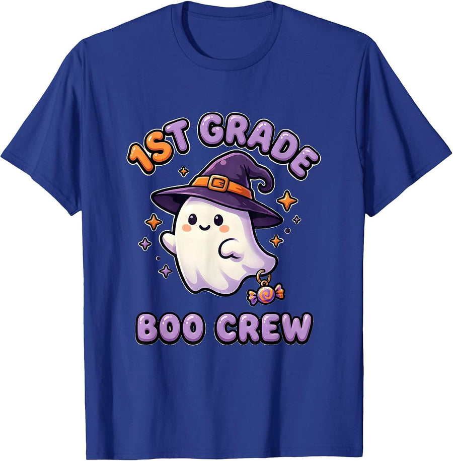 1st Grade Boo Crew Cute Kawaii Halloween Teacher Student T-Shirt - Royal Blue