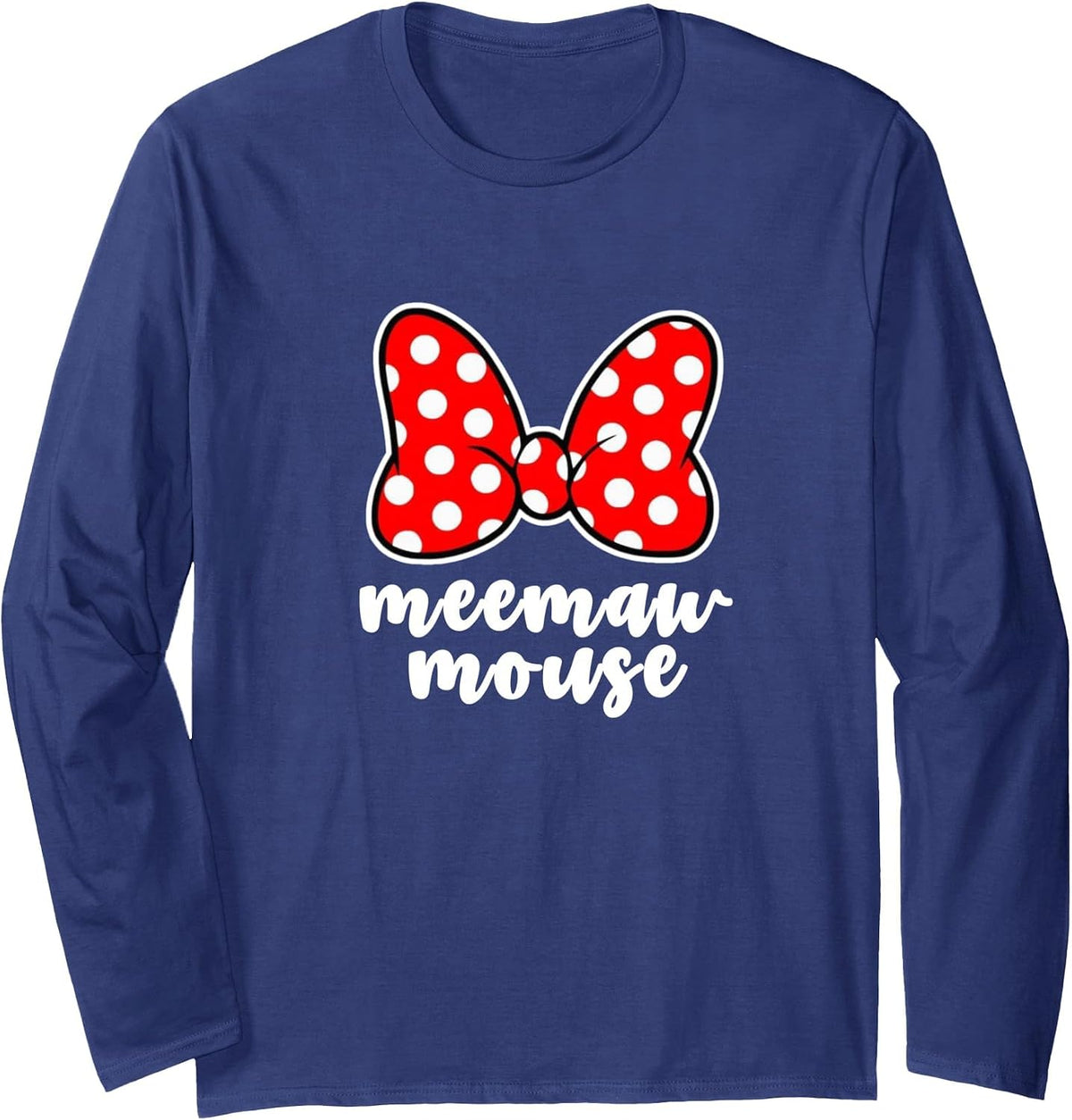 Meemaw Women's Bow Mouse Long Sleeve T-Shirt - Adult Unisex Navy Blue