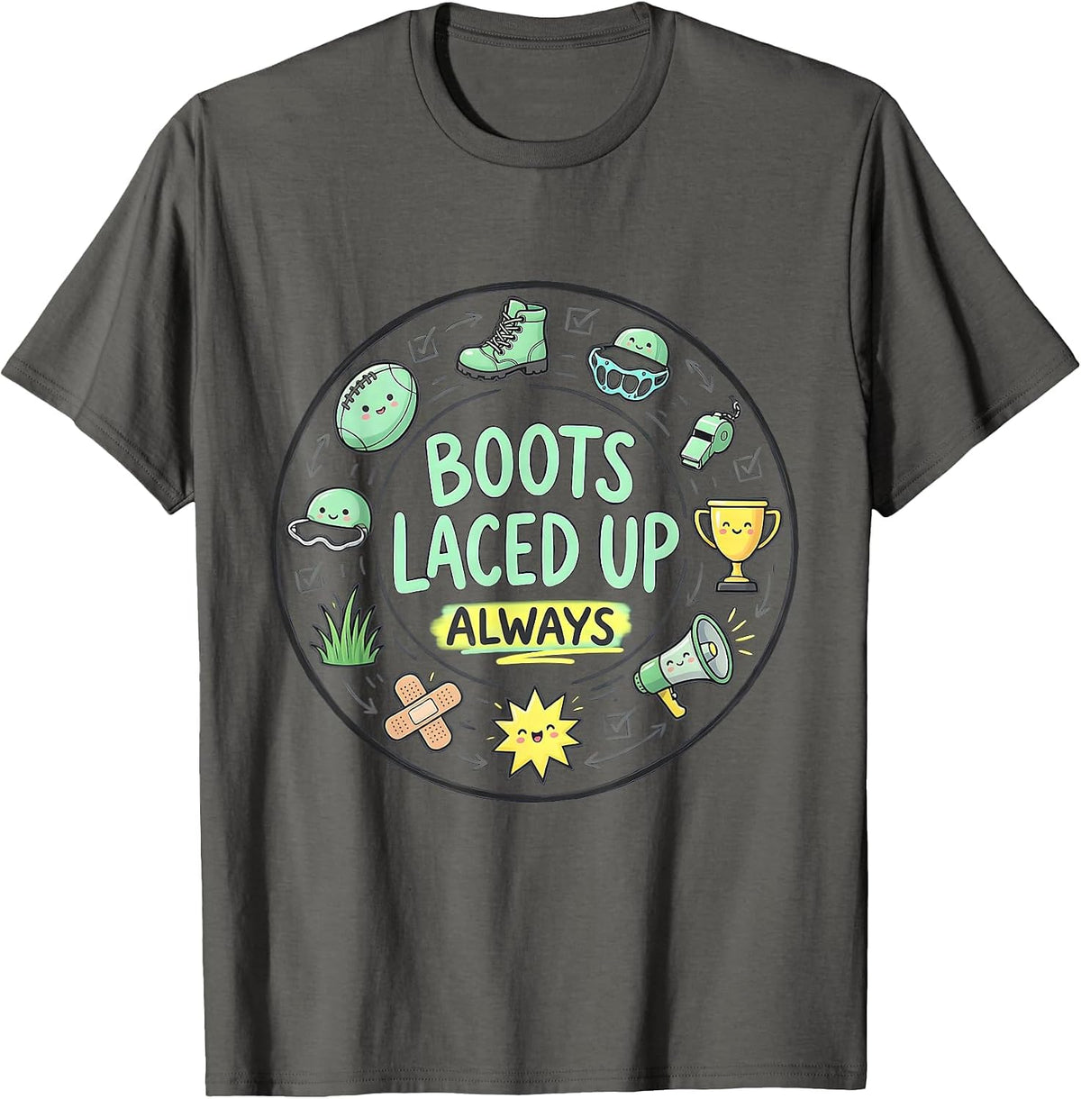 Men's Boots Laced Up Always Rugby Graphic Design T-Shirt - Asphalt Grey