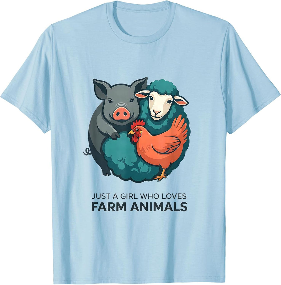 Men's Just A Girl Who Loves Farm Animals Funny Animal Lover Humor T-Shirt - Baby Blue