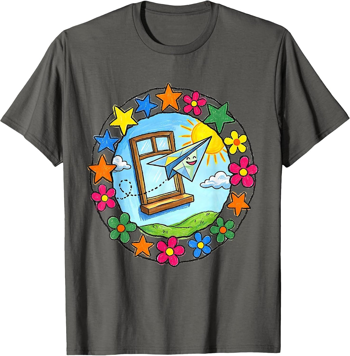Men's Preschool Teacher Paper Airplane Classroom Art T-Shirt - Asphalt Grey