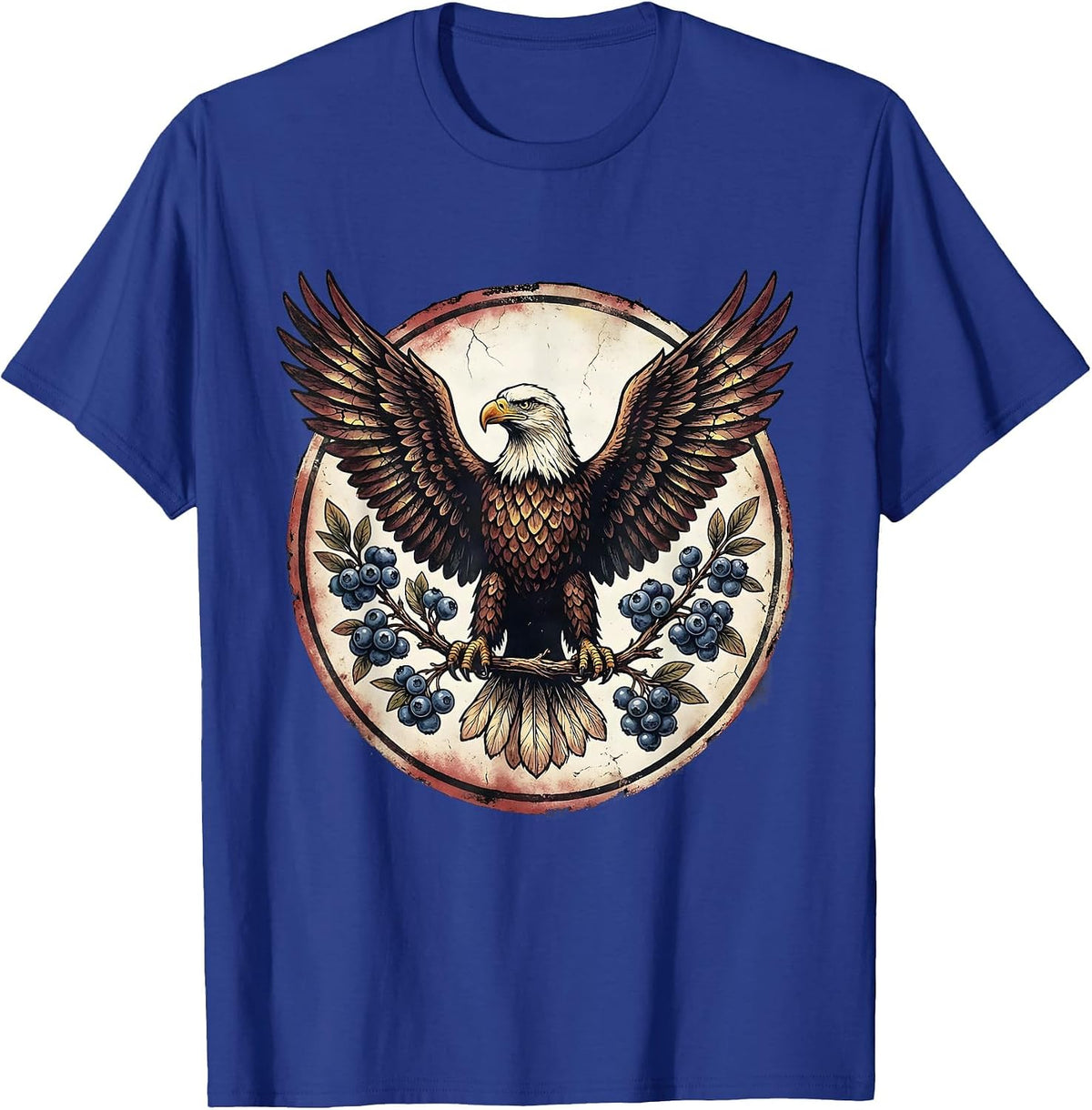Patriotic Eagle Blueberry Branch Illustration T-Shirt - Royal Blue