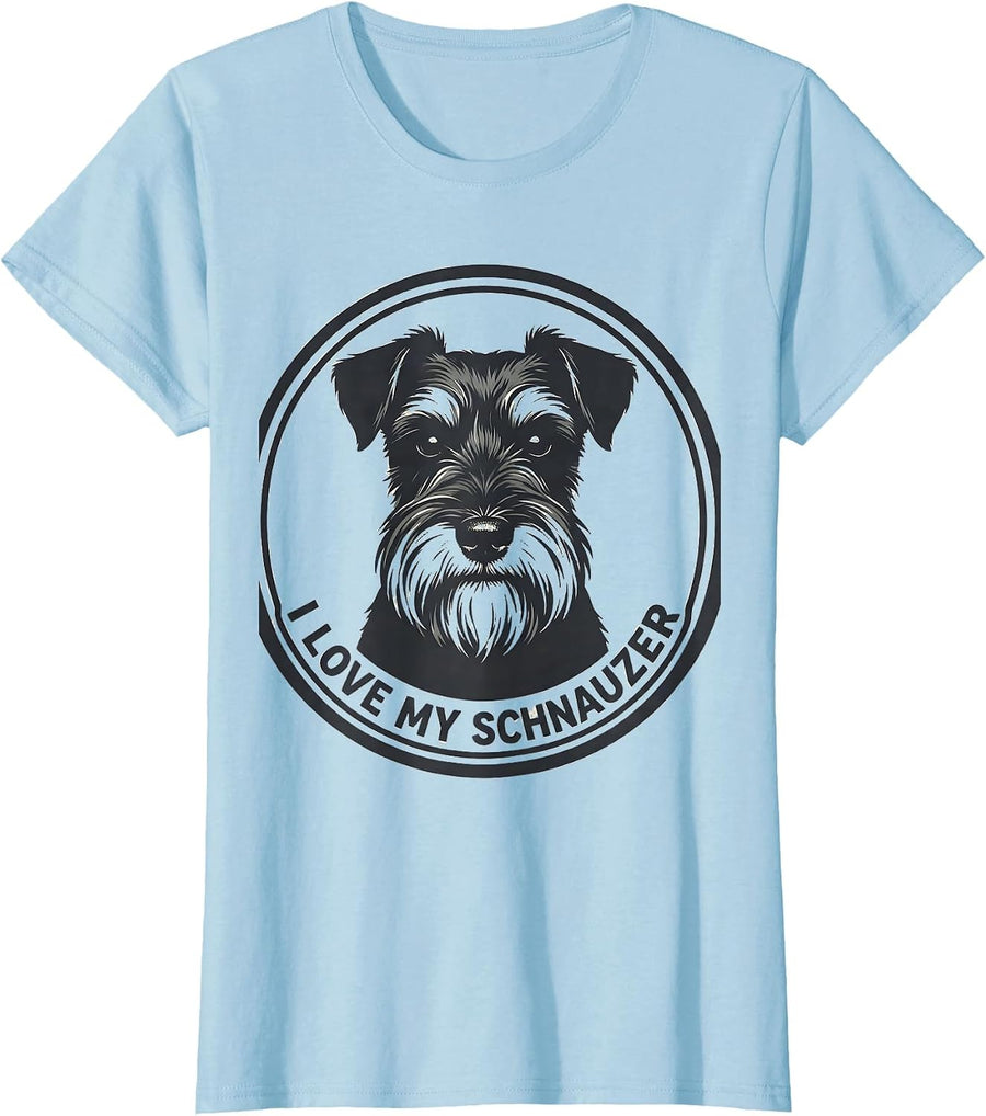 I Love My Schnauzer Funny Miniature Schnauzer Lover Dog Mom T-Shirt, Women, Baby Blue, X-Large - As Pictured