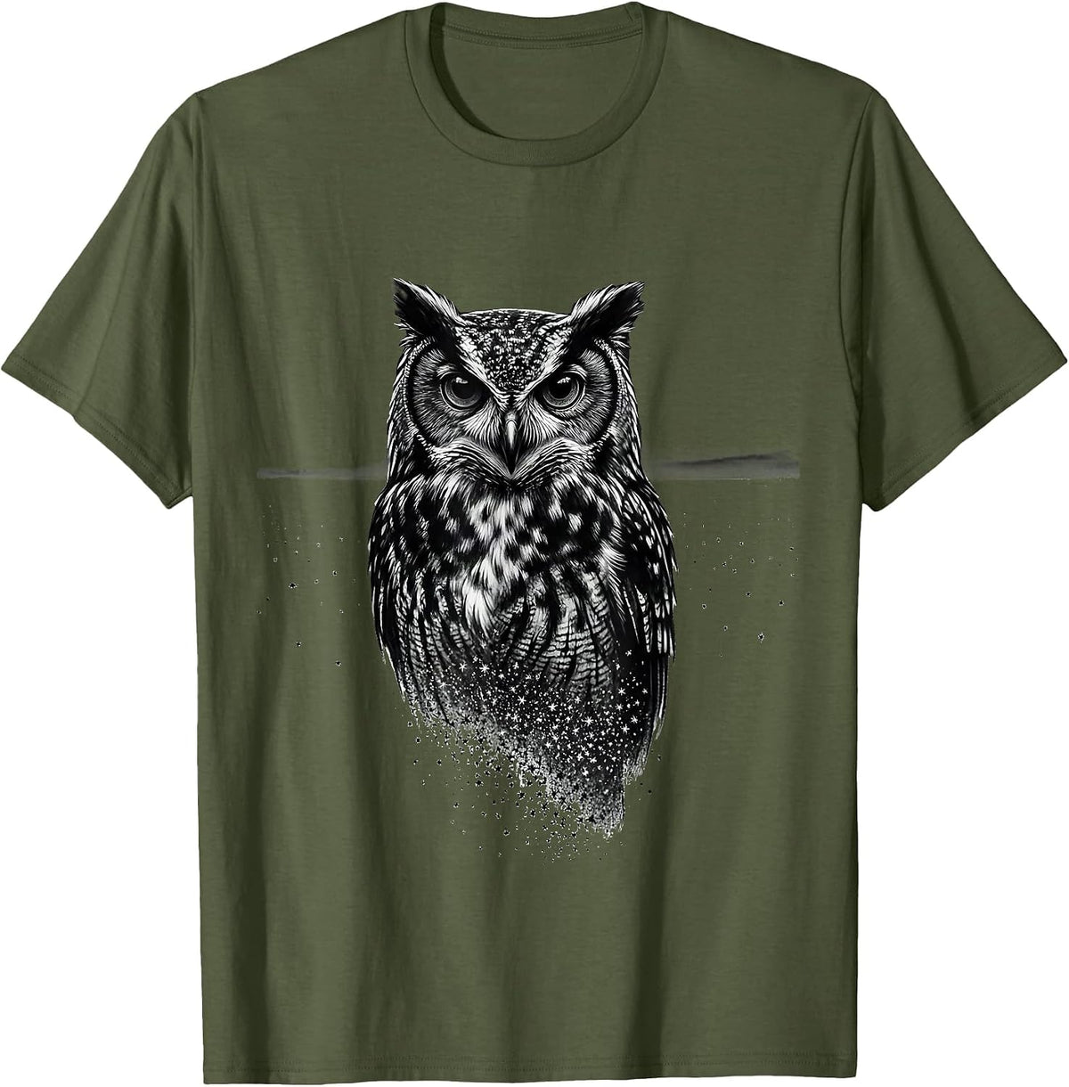Perched Owl Monochrome Retro Bird Lover Humor T-Shirt - Olive Green