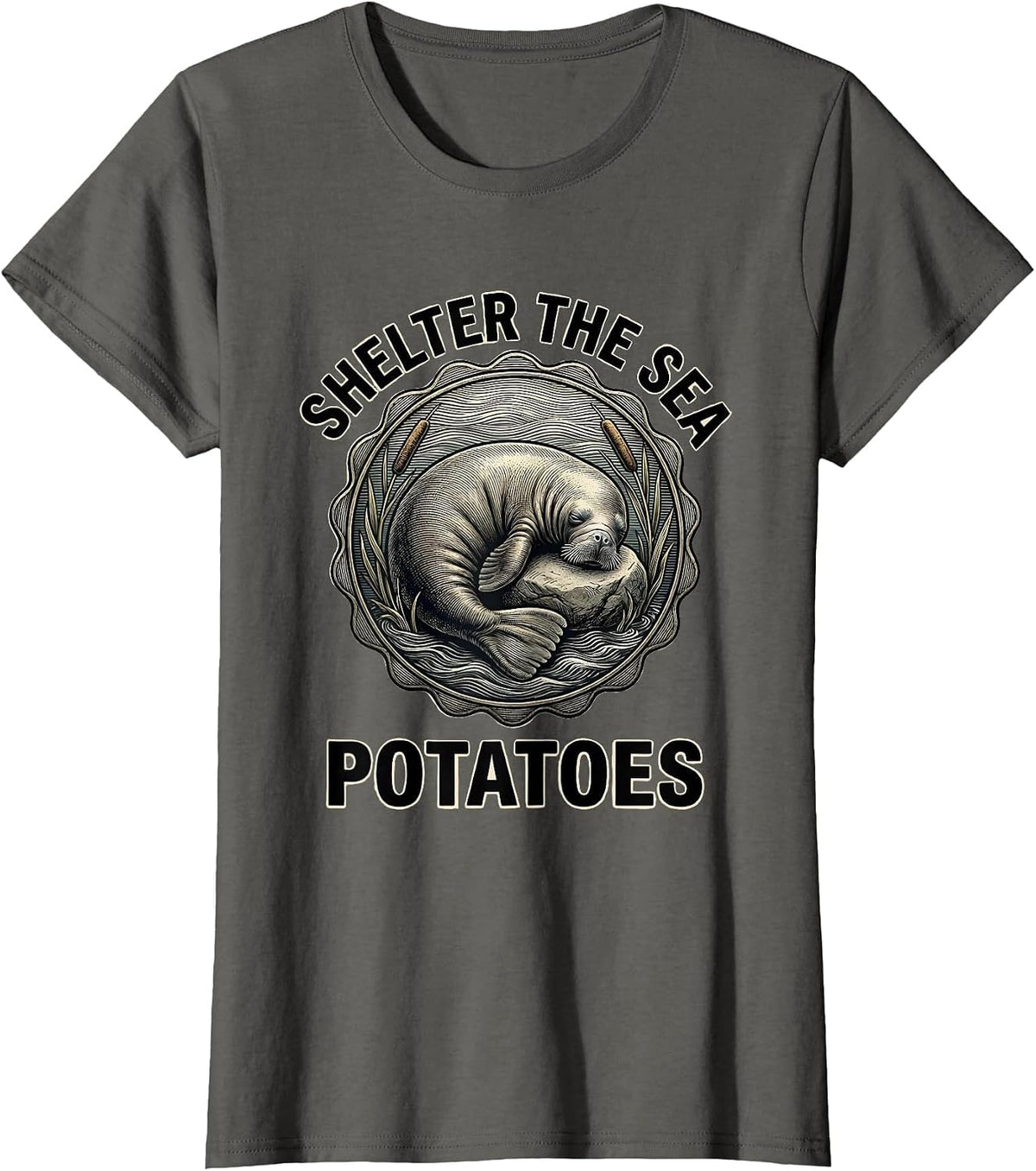Women's Shelter The Sea Potatoes Funny Manatee Lover Crystal River T-Shirt - Asphalt Grey
