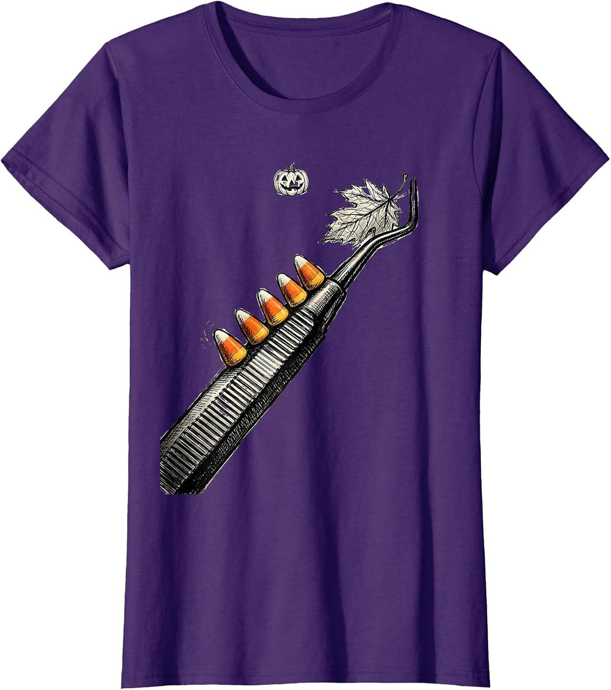 Women's Dental Scaler Halloween Candy Corn Dental Hygienist Humor T-Shirt - Purple