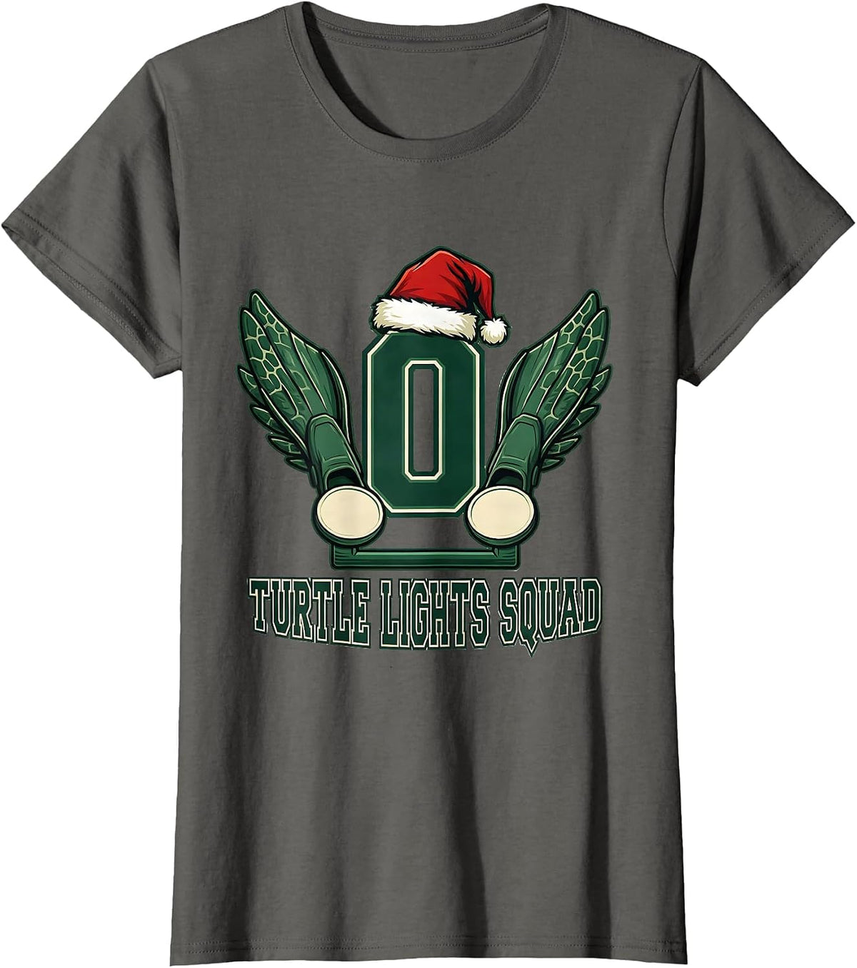 Women's Turtle Lights Squad Whimsical Holiday Sea Turtle Lover T-Shirt - Asphalt Grey
