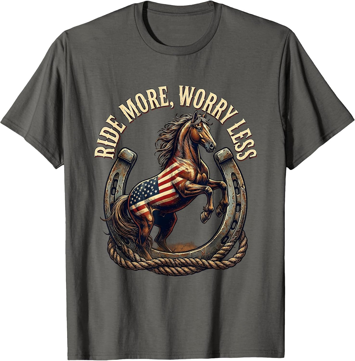 Ride More Worry Less Horse Lover Design T-Shirt - Asphalt Grey