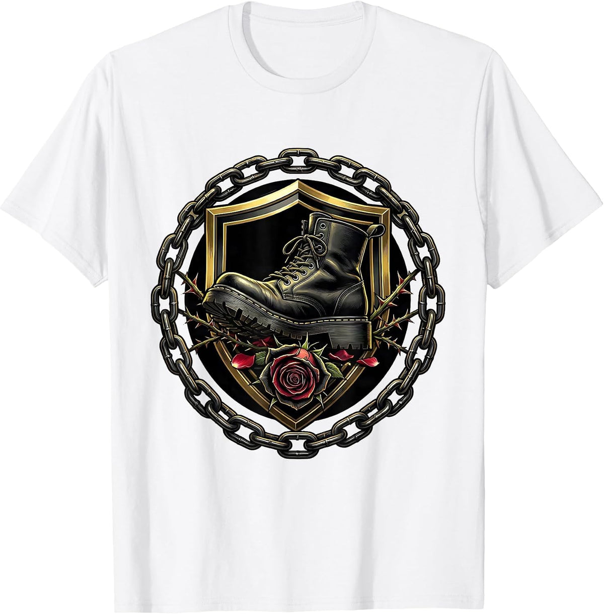 Men's Heavy Boot Crushing Rose Rock Graphic T-Shirt - White