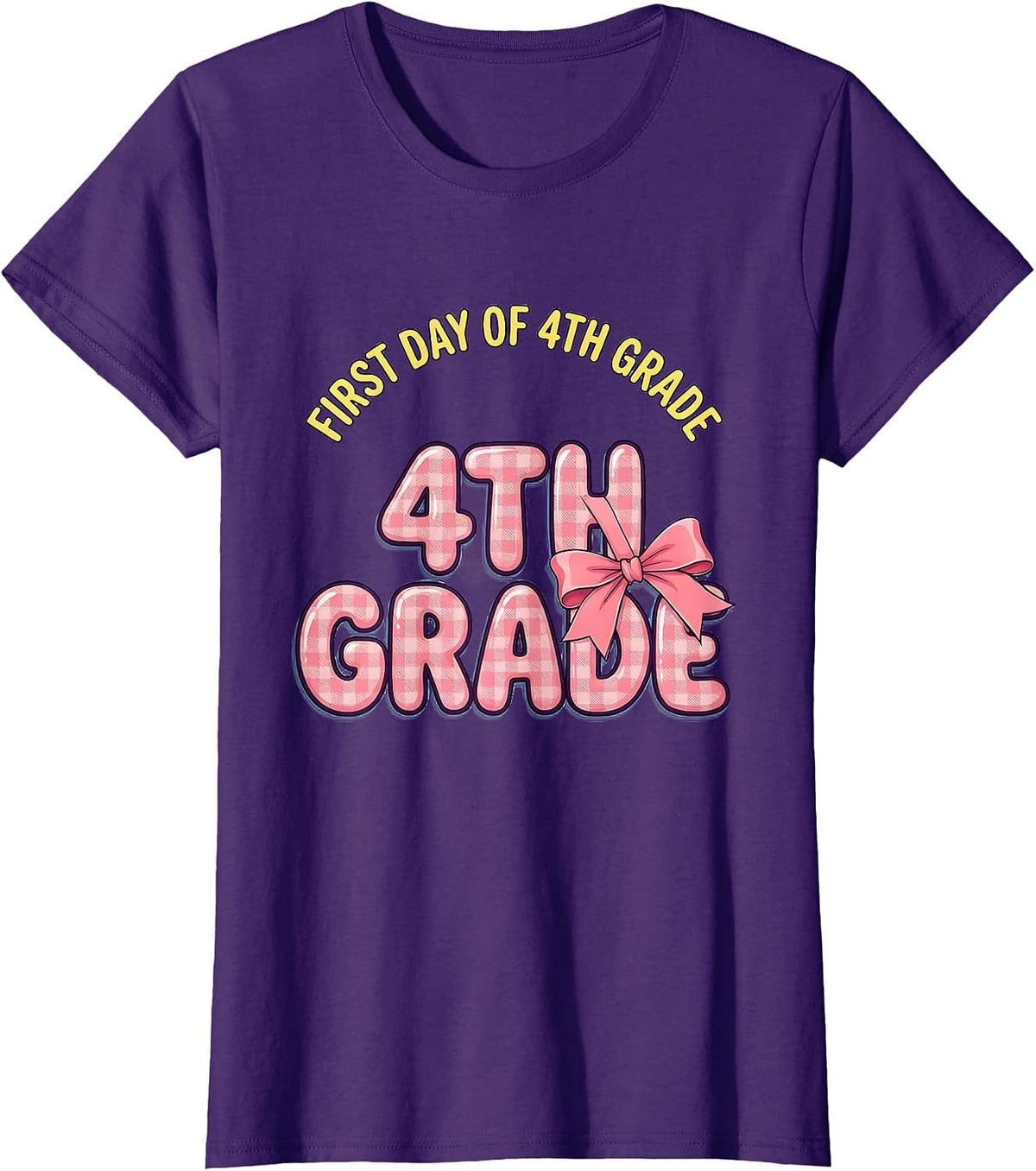 Women's First Day Of 4th Grade Coquette Bow Back To School Teacher T-Shirt - Purple
