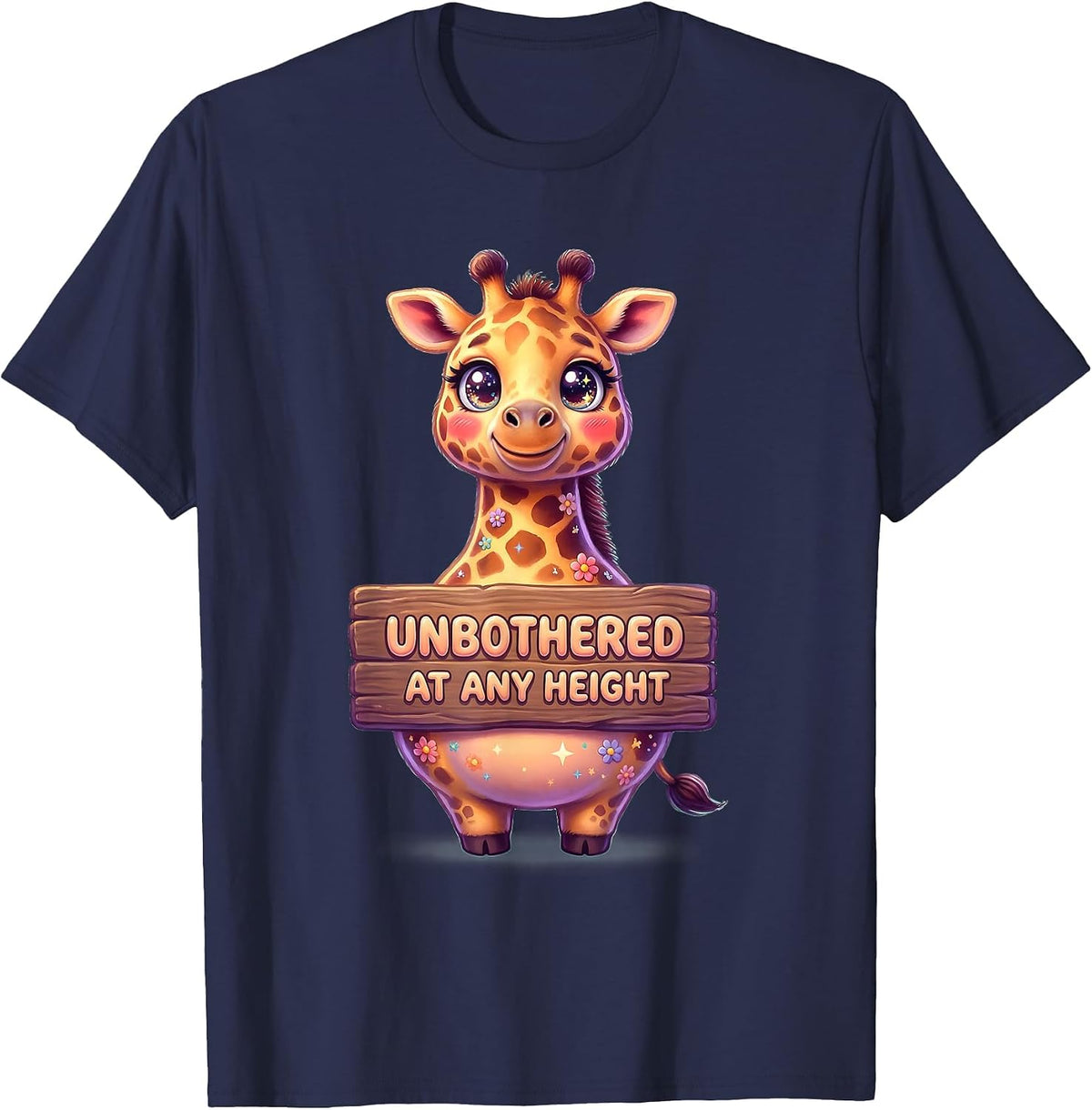 Unbothered At Any Height Giraffe Design T-Shirt - Navy Blue