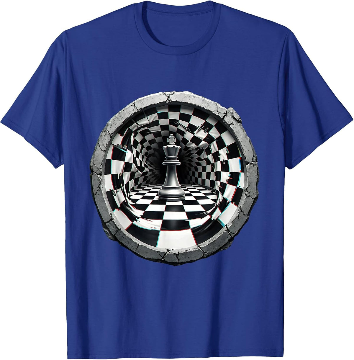 Chess King Black White Checkered Board Graphic T-Shirt - Royal Blue