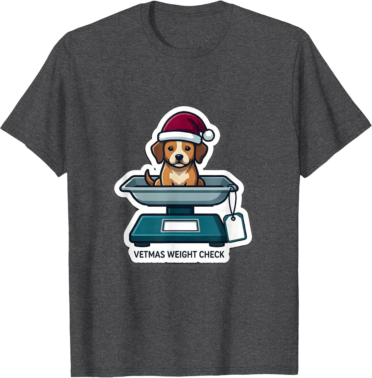 Vetmas Weight Check Funny Veterinarian Christmas Vet Tech T-Shirt - Dark Heather Grey