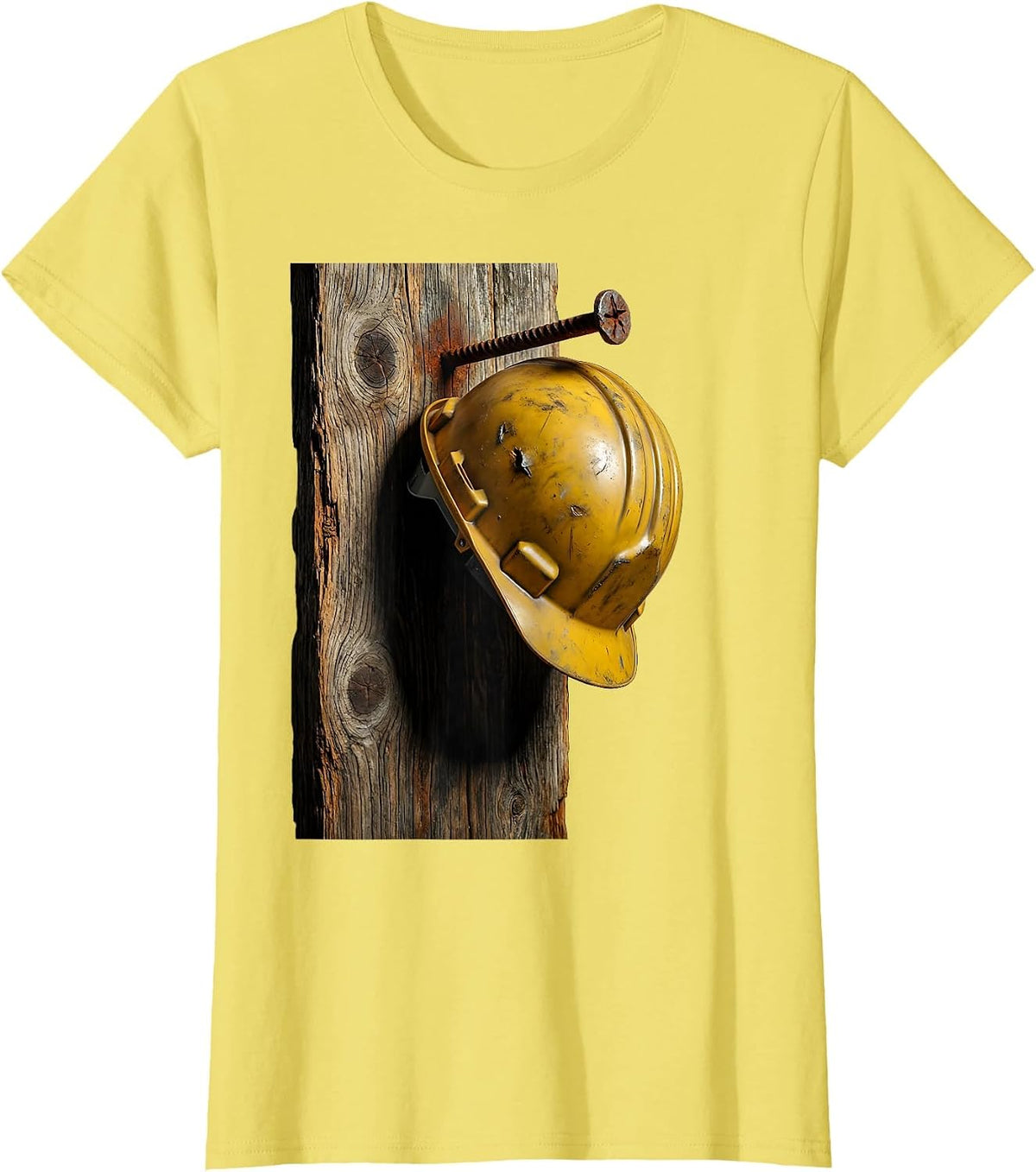 Labor Day Hard Hat on Rusty Nail Illustration T-Shirt - Lemon Yellow