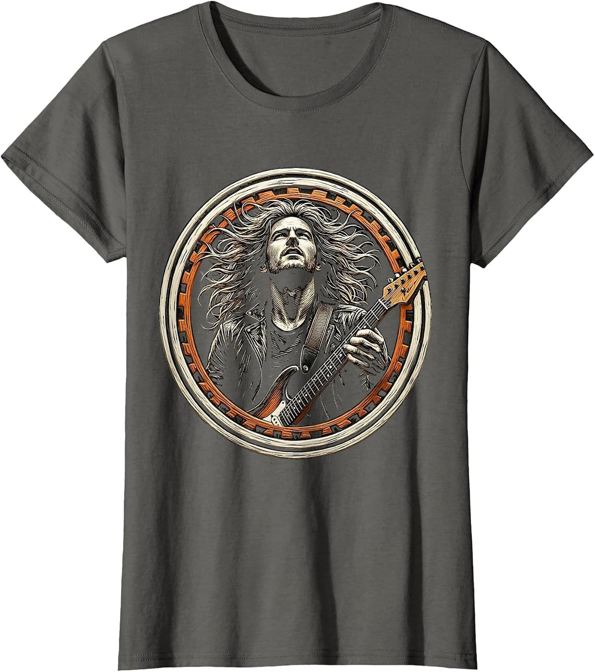 Women's Rock Musician Windswept Hair Band Graphic T-Shirt - Asphalt Grey