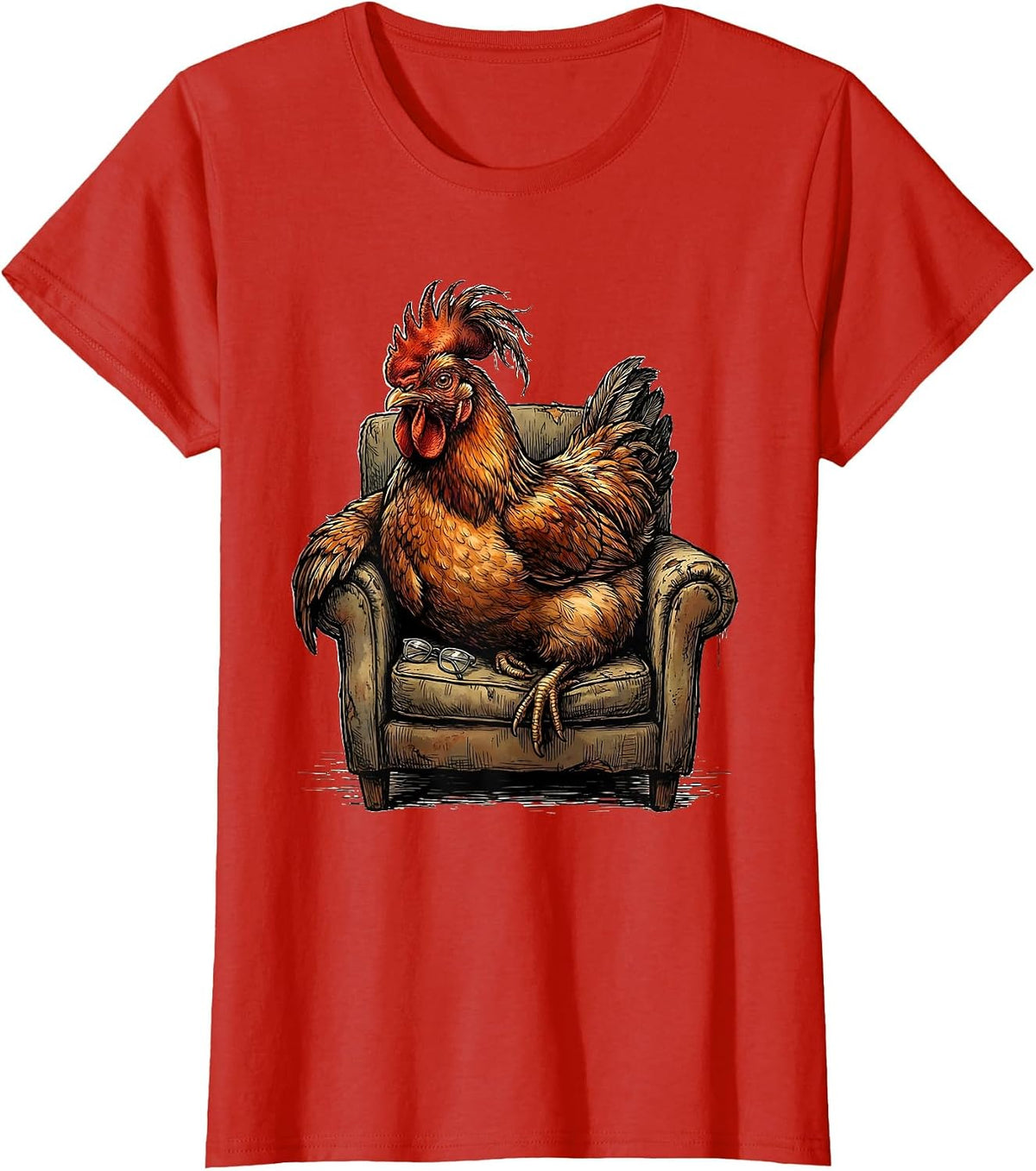 Puffed Hen Funny Chicken Lover Farm Animal Humor T-Shirt - Red