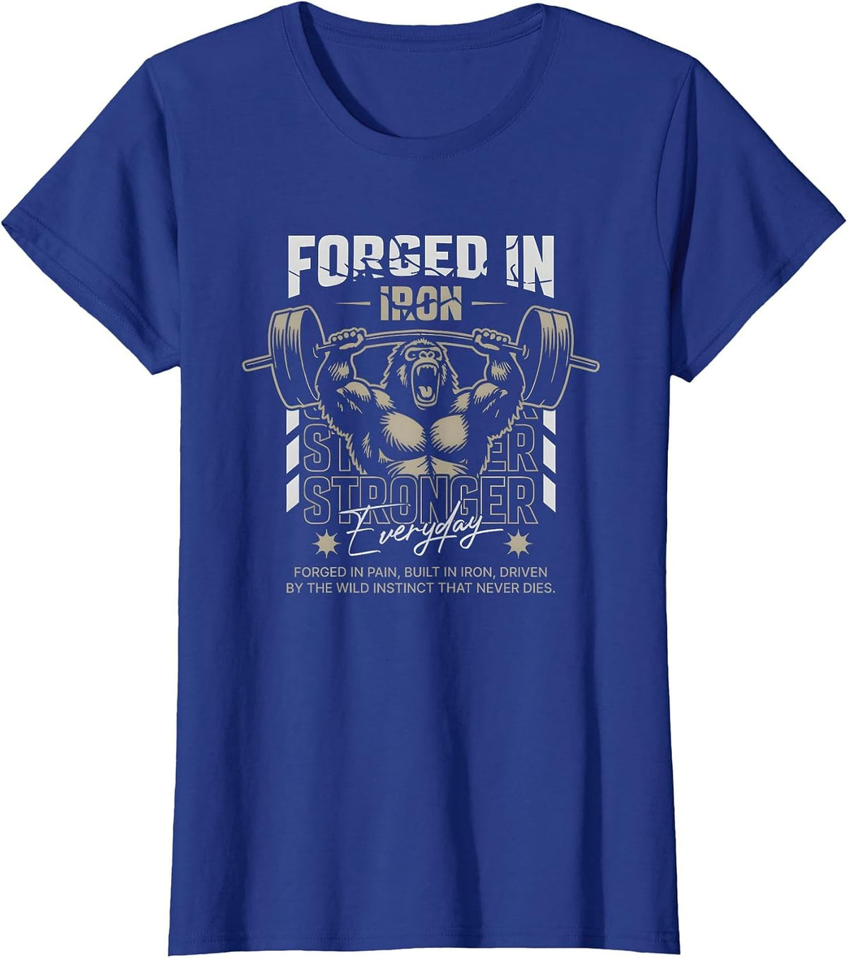 Forged in Iron Gorilla Weightlifting Stronger Every Day T-Shirt - Royal Blue
