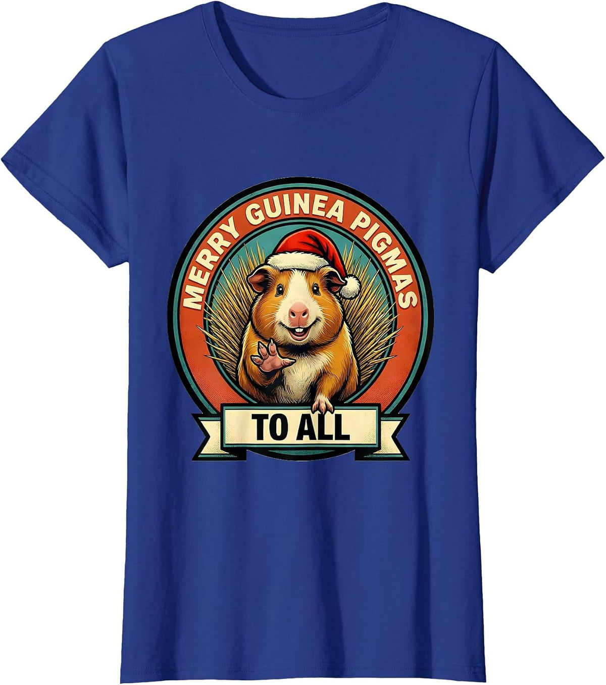 Women's Merry Guinea Pigmas To All Retro Advertising Mascot T-Shirt - Royal Blue