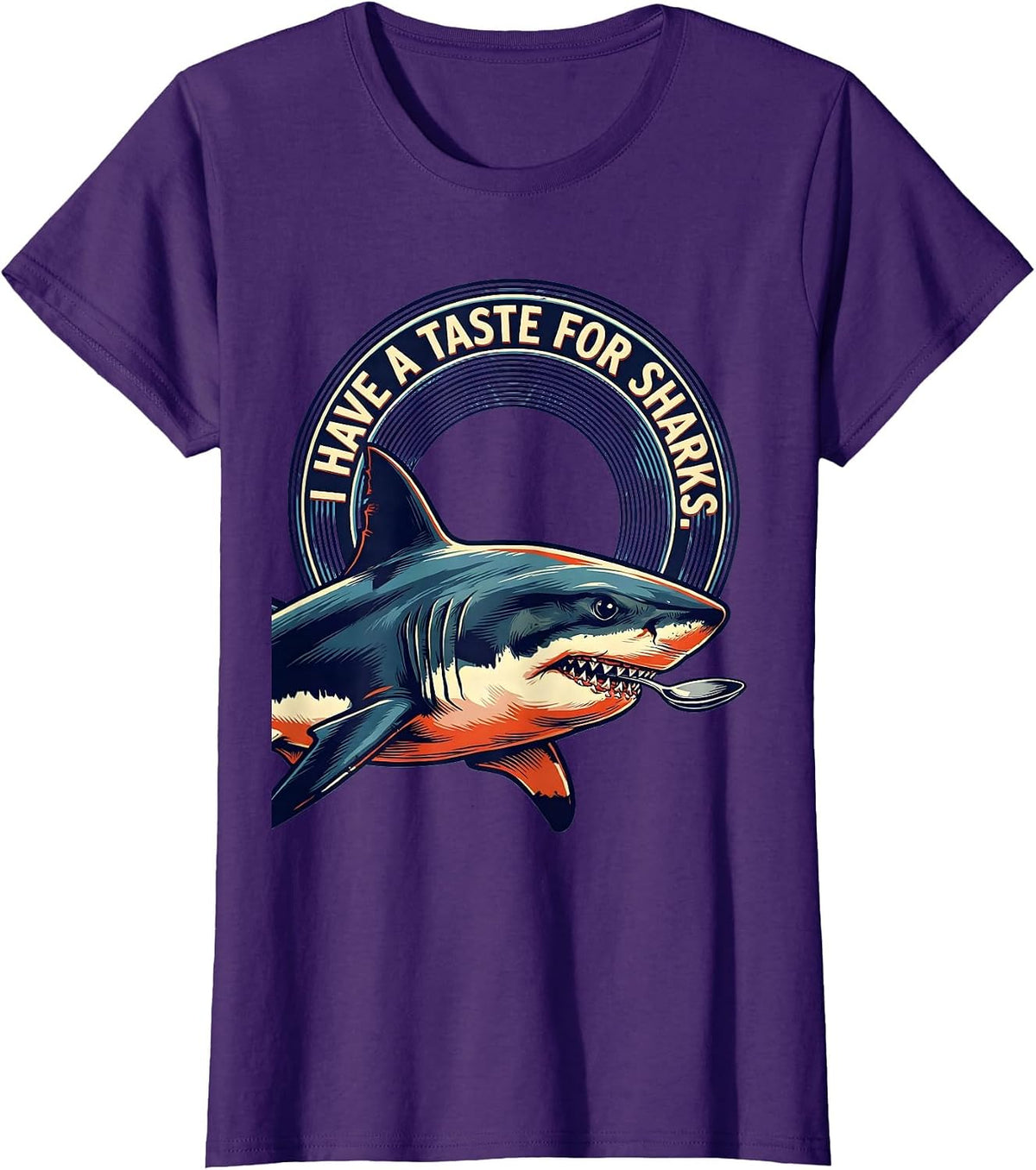 Women's I Have A Taste For Sharks Bold Vintage Camp Ocean Animal T-Shirt - Purple