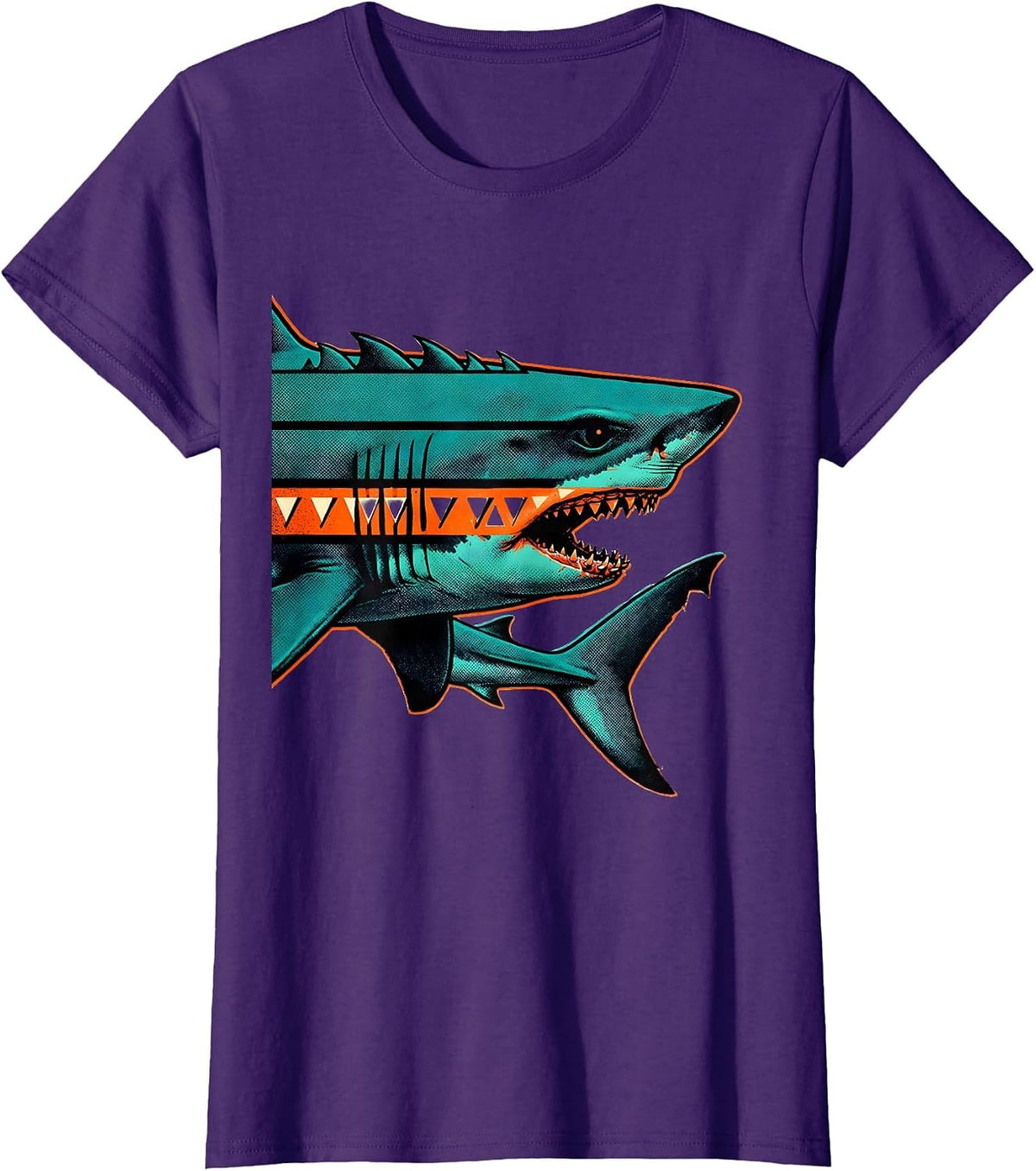 Women's Goblin Shark Risograph Ocean Wildlife Humor T-Shirt - Purple
