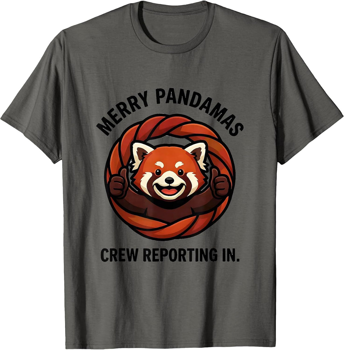 Men's Merry Pandamas Crew Reporting In Cute Red Panda Mascot Logo T-Shirt - Asphalt Grey