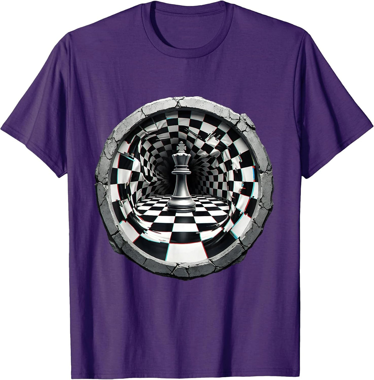 Chess King Black White Checkered Board Graphic T-Shirt - Purple