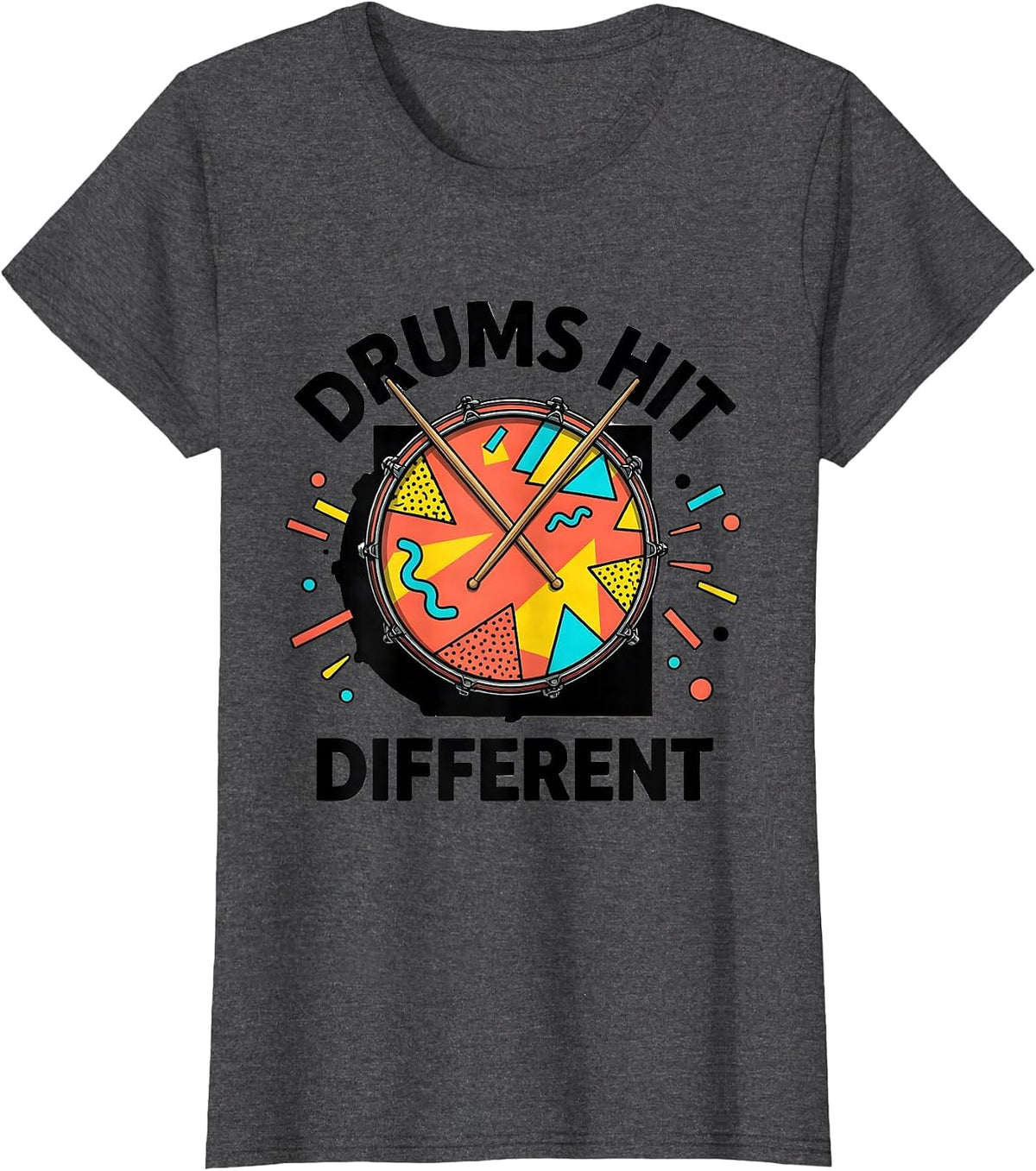 Women's Drums Hit Different Band Music Graphic Design T-Shirt - Dark Heather Grey