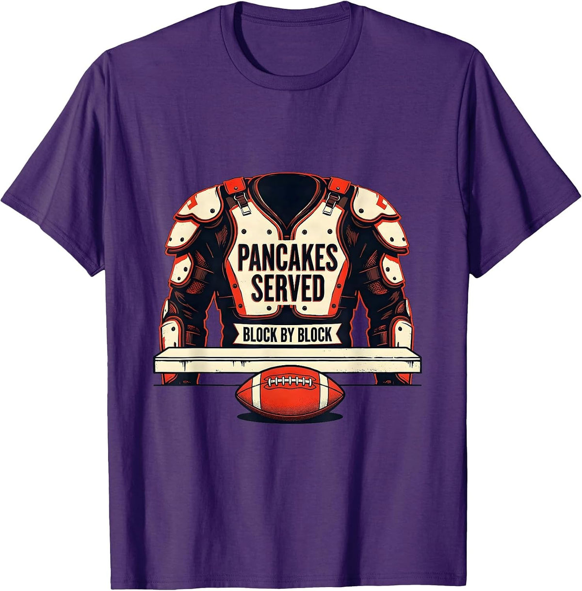 Men's Pancakes Served Block By Block Funny Football Lineman T-Shirt - Purple