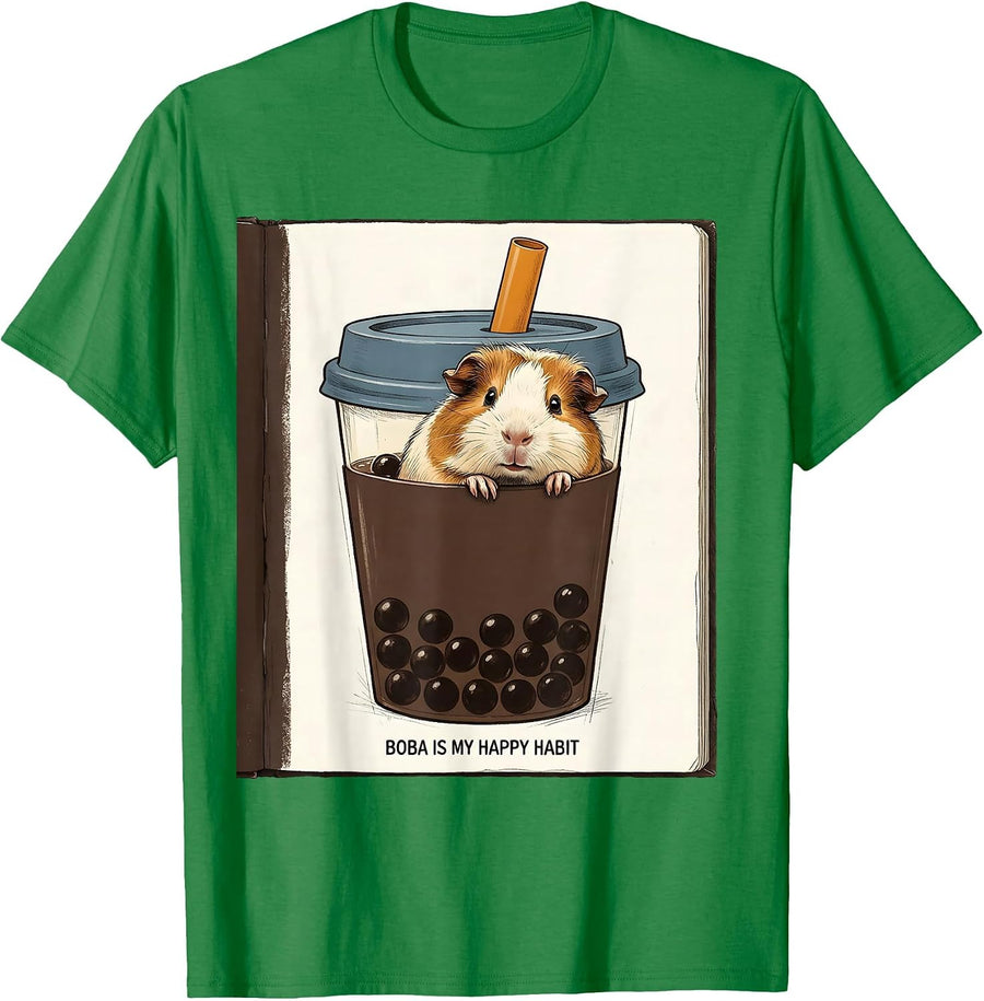 Men's Boba Is My Happy Habit Cute Kawaii Animal Boba Tea Lover T-Shirt - Kelly Green