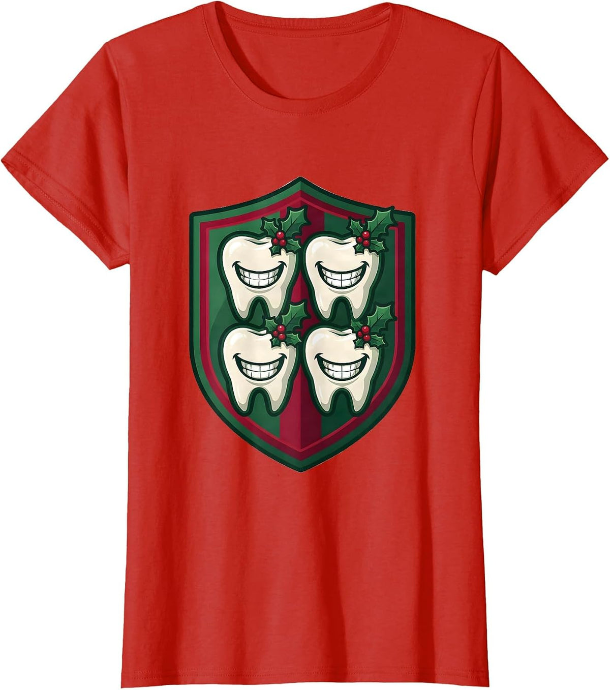 Women's Tooth Mascot Team Christmas Dentist Dental Crew Humor T-Shirt - Red