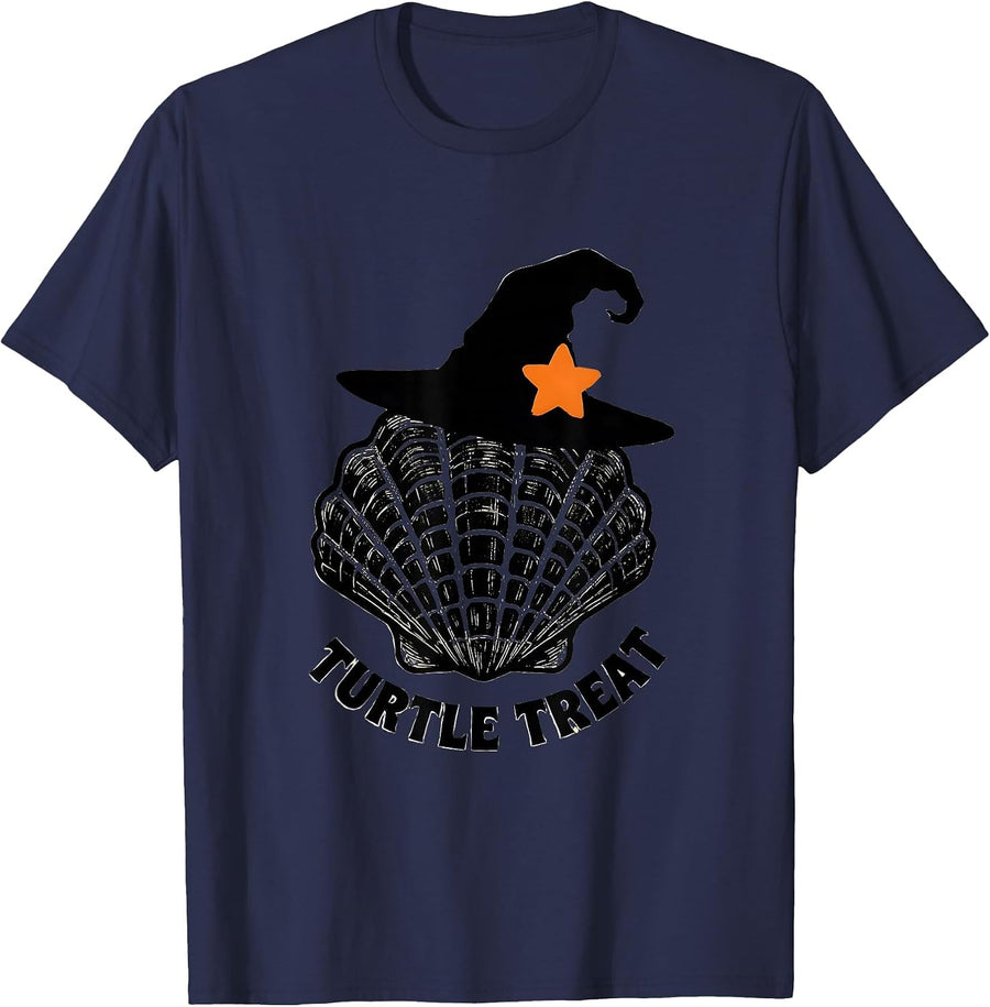 Turtle Treat Whimsical Halloween Turtle Costume Novelty T-Shirt - Navy Blue