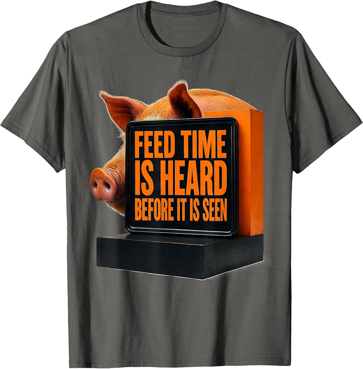 Men's Feed Time Is Heard Before It Is Seen Brutalist Pig Lover T-Shirt - Asphalt Grey