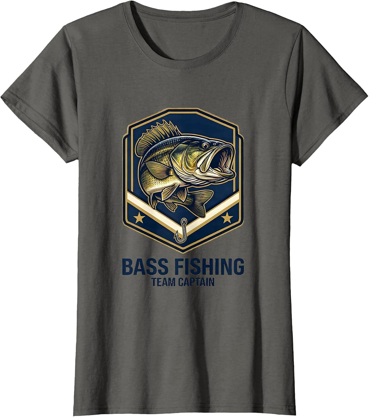 Women's Bass Fishing Team Captain Funny Fishing Humor T-Shirt - Asphalt Grey