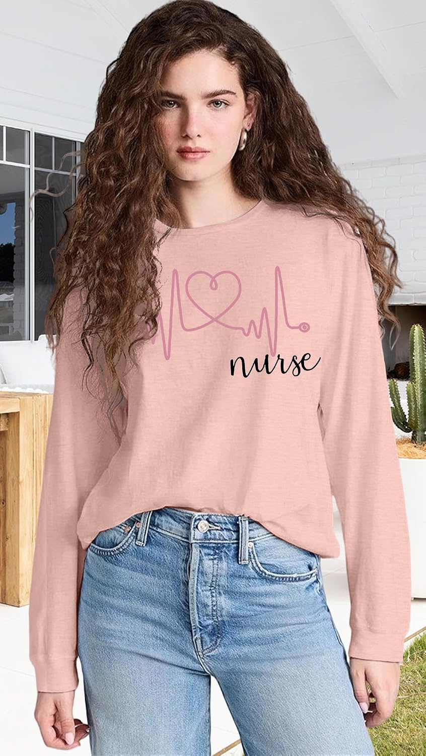 SFHFY Nurse Shirts Women: Nurse Life T-Shirt Casual Heartbeat Graphic Tee - size chart