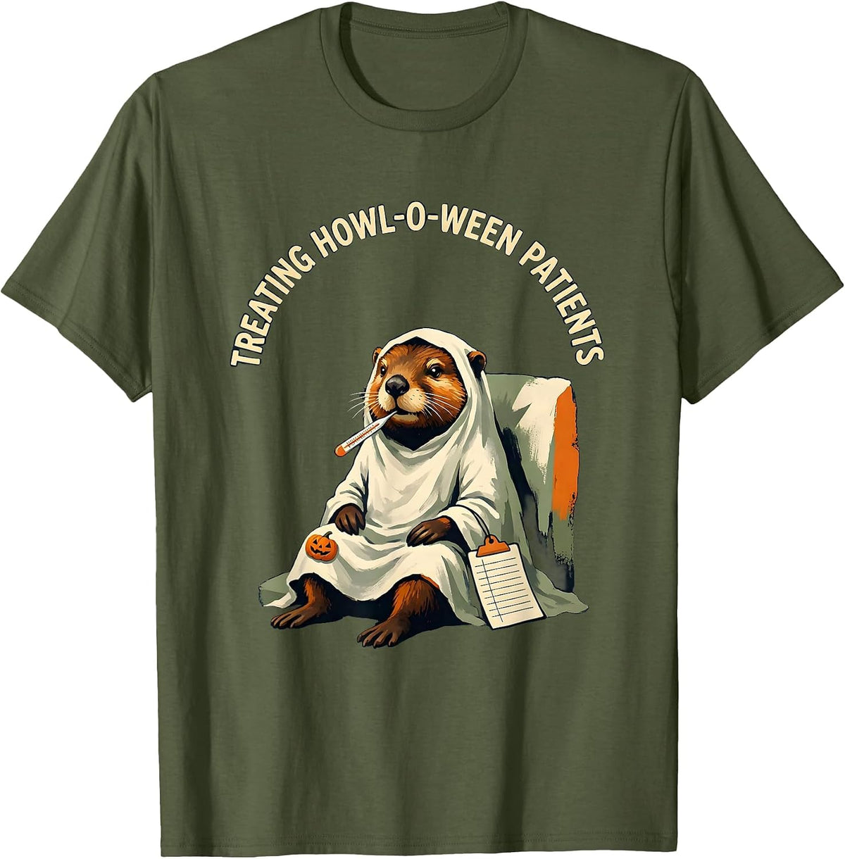 Men's Treating Howl-o-ween Patients Funny Vet Tech Halloween T-Shirt - Olive Green