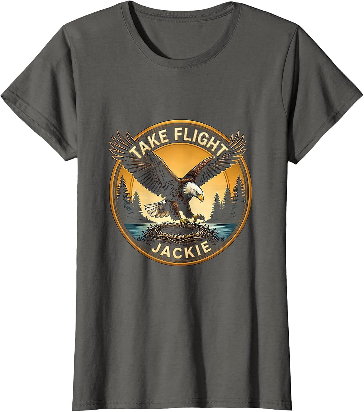 Women's Take Flight Jackie Bald Eagle Memorial Big Bear Lake Nature T-Shirt - Asphalt Grey