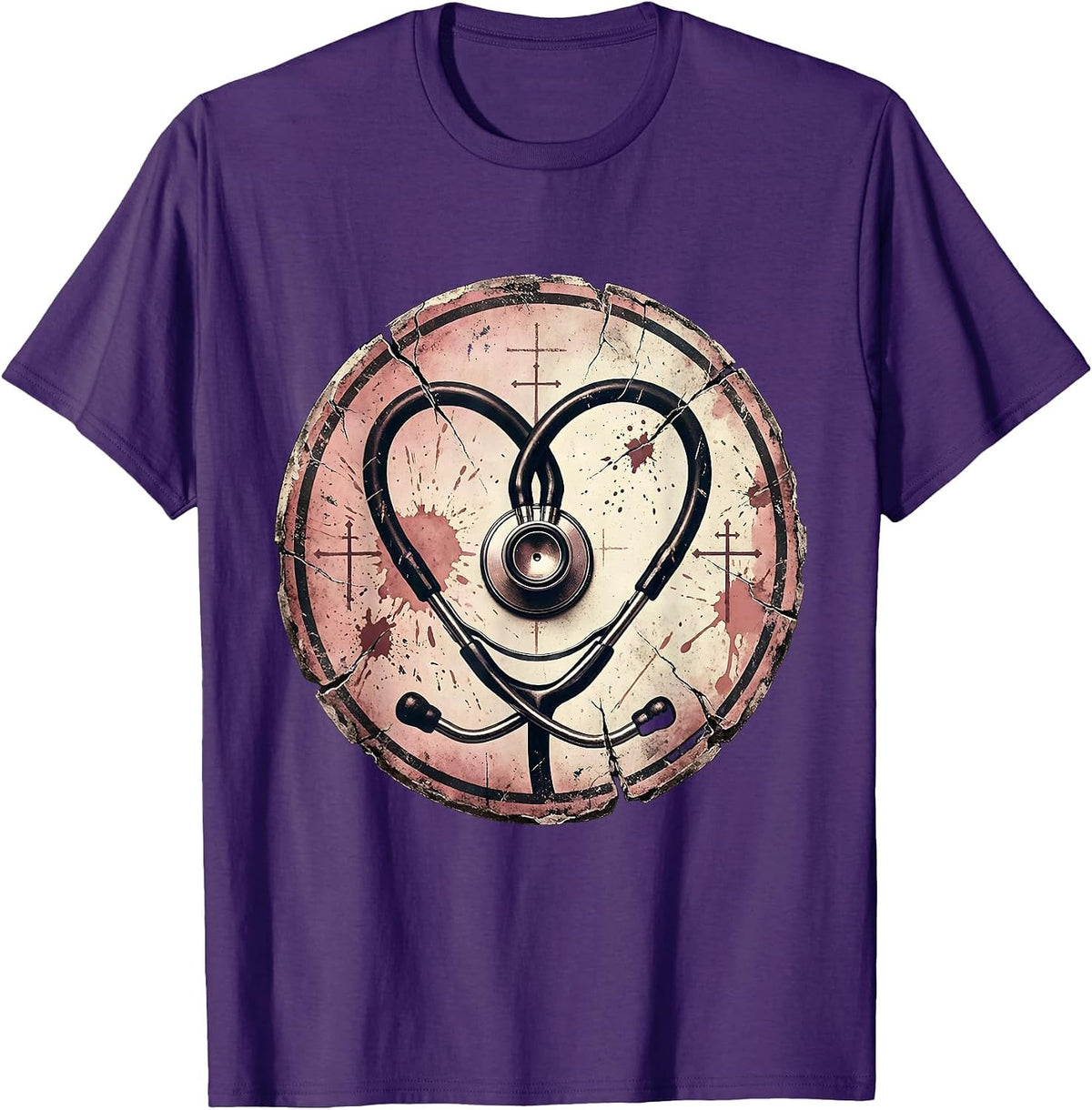Stethoscope Heart Nurse Graphic Design T-Shirt - Purple