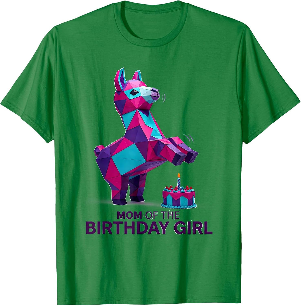 Men's Mom Of The Birthday Girl Low Poly Llama Piñata Party Humor T-Shirt - Kelly Green