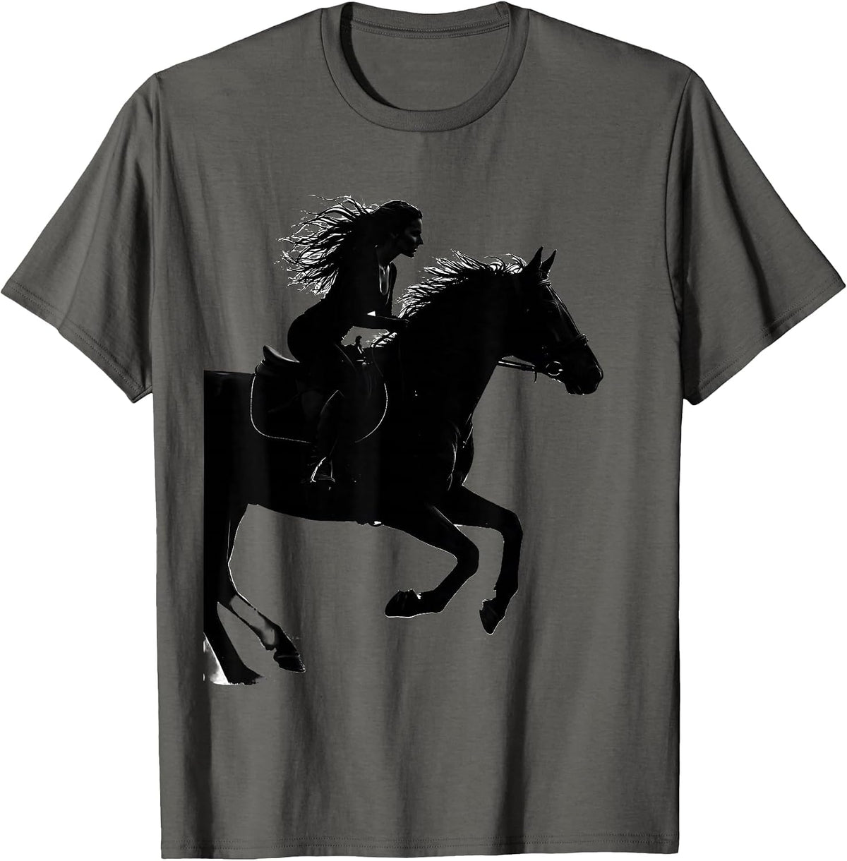 Galloping Horse Rider Full Speed Equestrian Art T-Shirt - Asphalt Grey