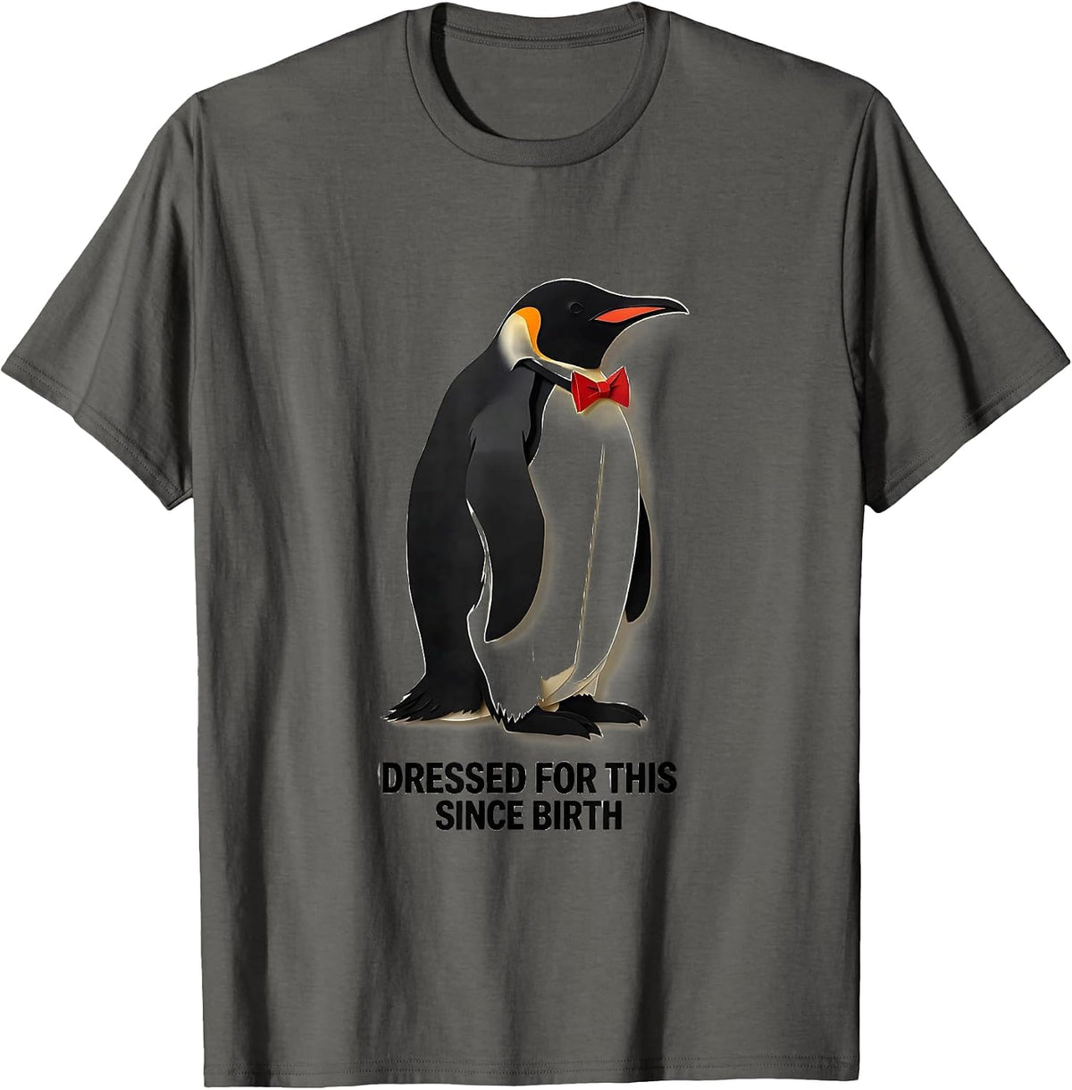 Dressed For This Since Birth Funny Penguin Lover Christmas T-Shirt - Asphalt Grey