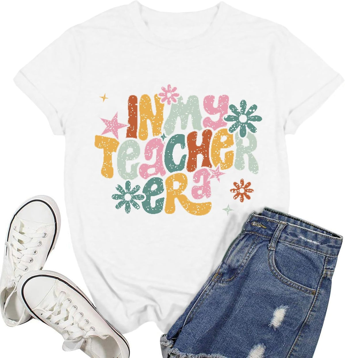 Teacher Shirts for Women in My Teacher Era Tee Teaching Life Tops - White