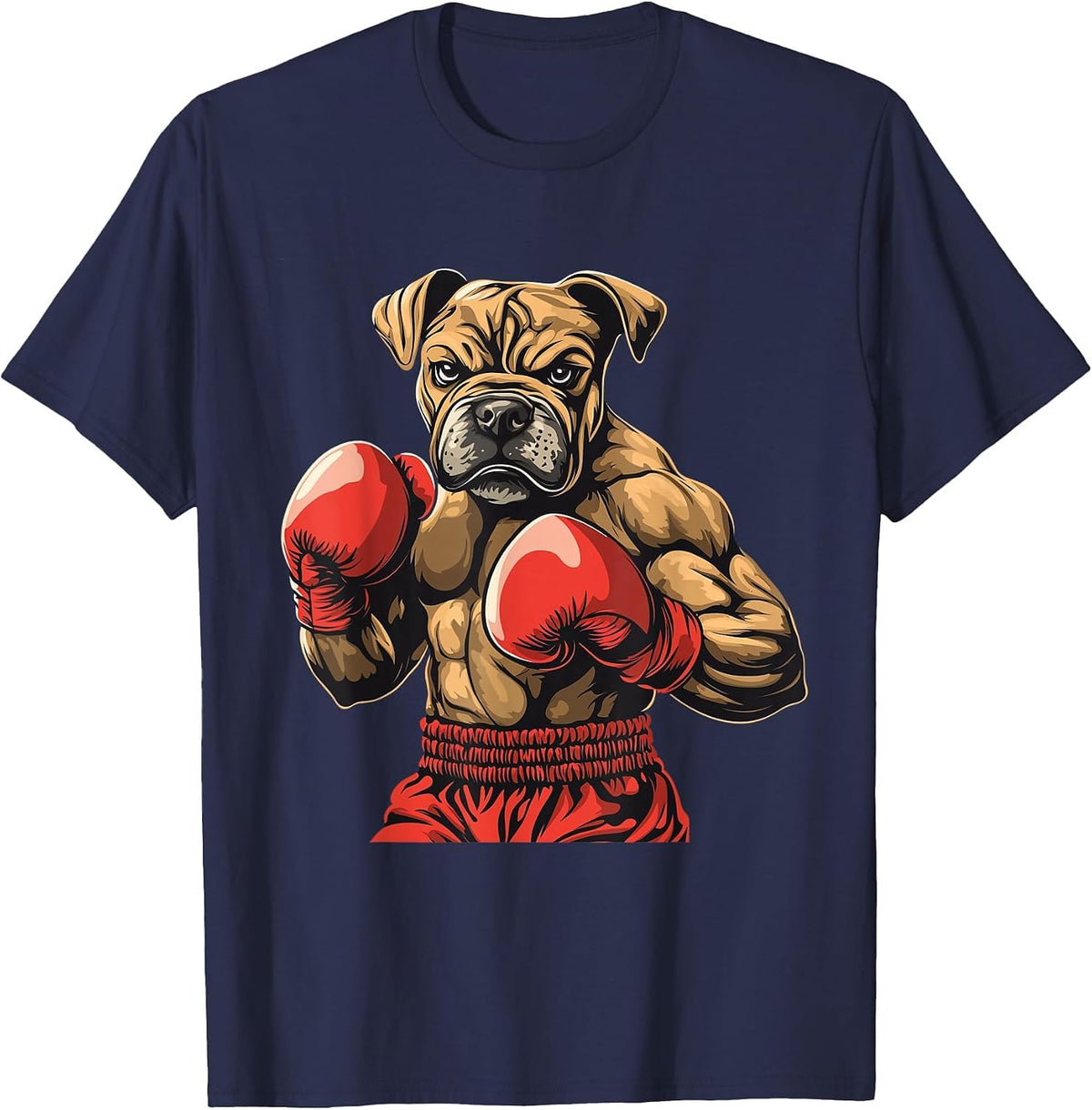 Boxer Dog Boxing Gloves Graphic T-Shirt - Navy Blue